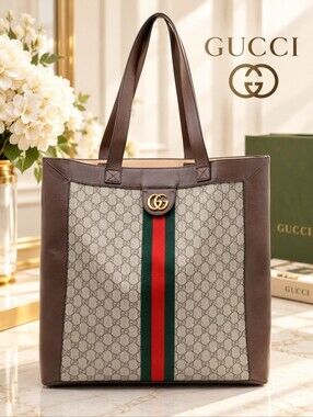 Authentic Gucci Ophidia GG Supreme Tote Web Stripe Double G Bag